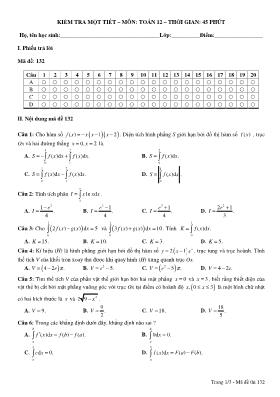Kiểm tra một tiết  Môn Toán học 12